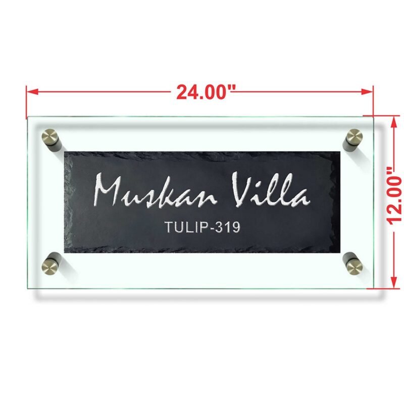 Black Stone Engraved Nameplate With Toughened Glass