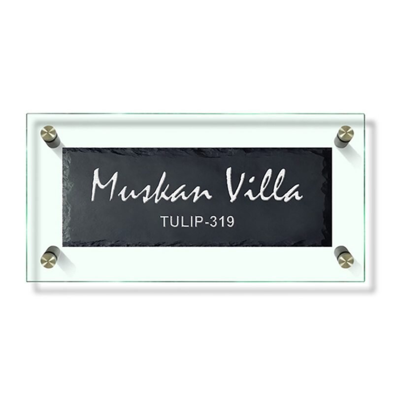 Black Stone Engraved Nameplate With Toughened Glass 2