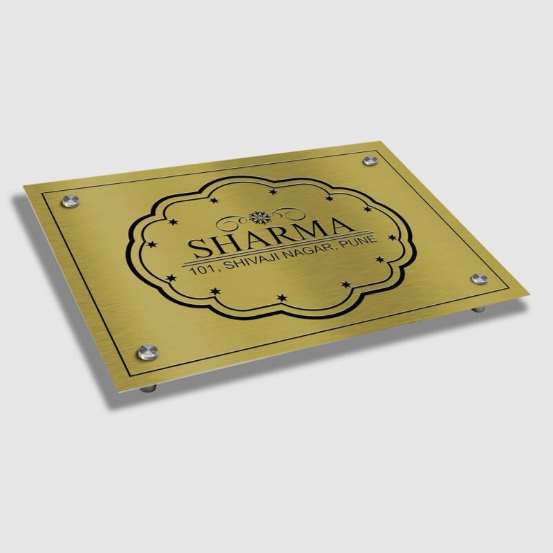 Brass Letters Etched Nameplate Sharma BE With Duco Paint