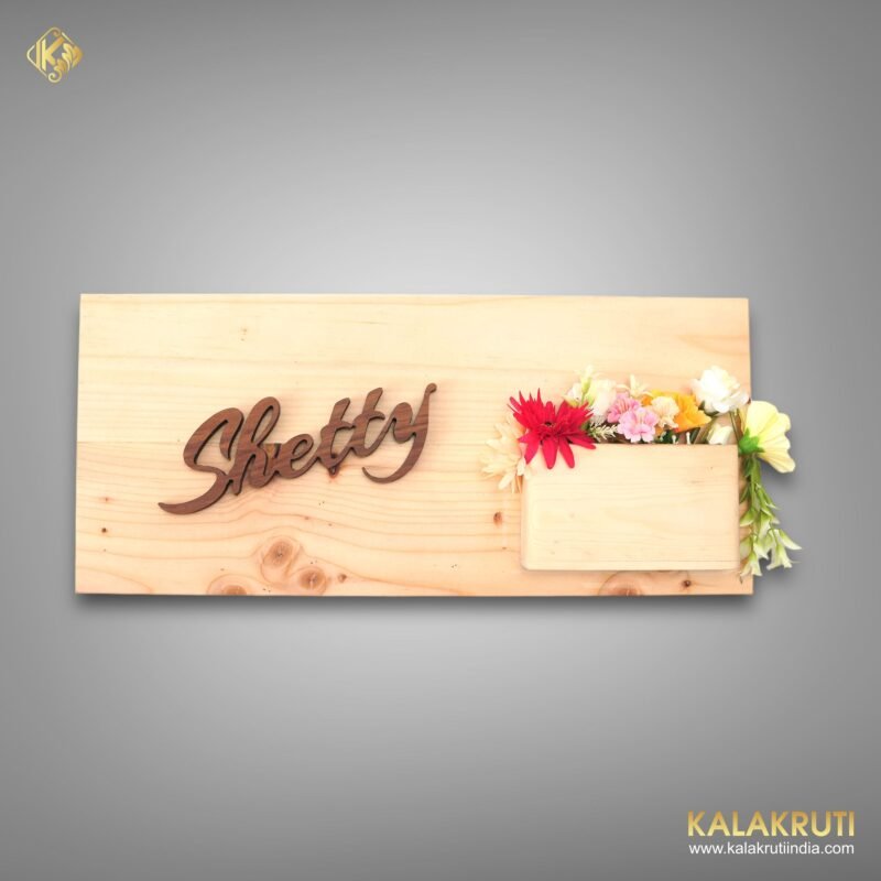Embrace Elegance With The Shetty Flower Wooden Nameplate
