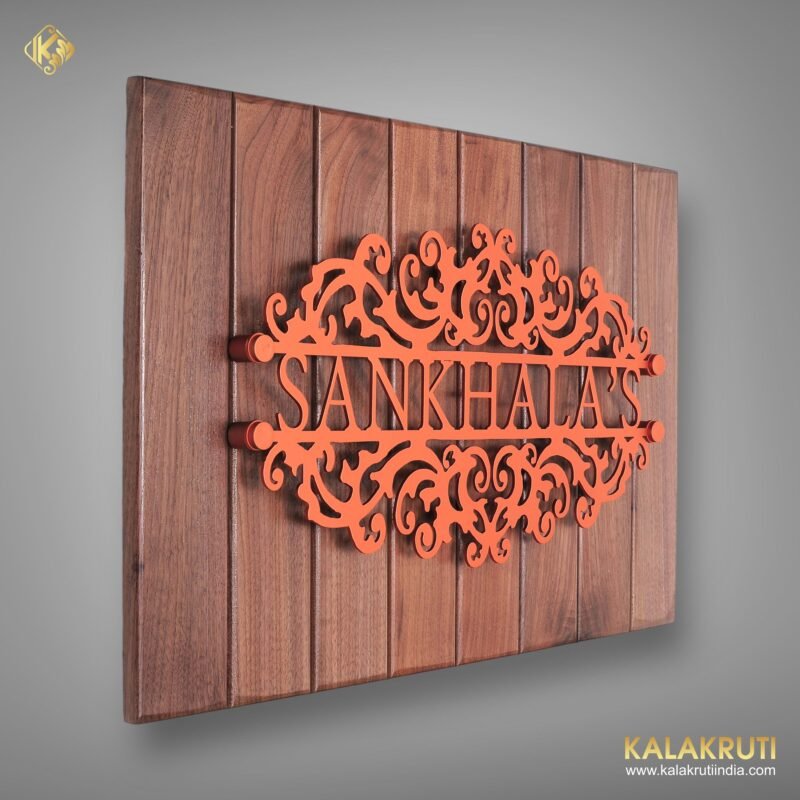 Sankhala's with Wood Stainless Steel Nameplate Fusion of Elegance and Natural Beauty (2)