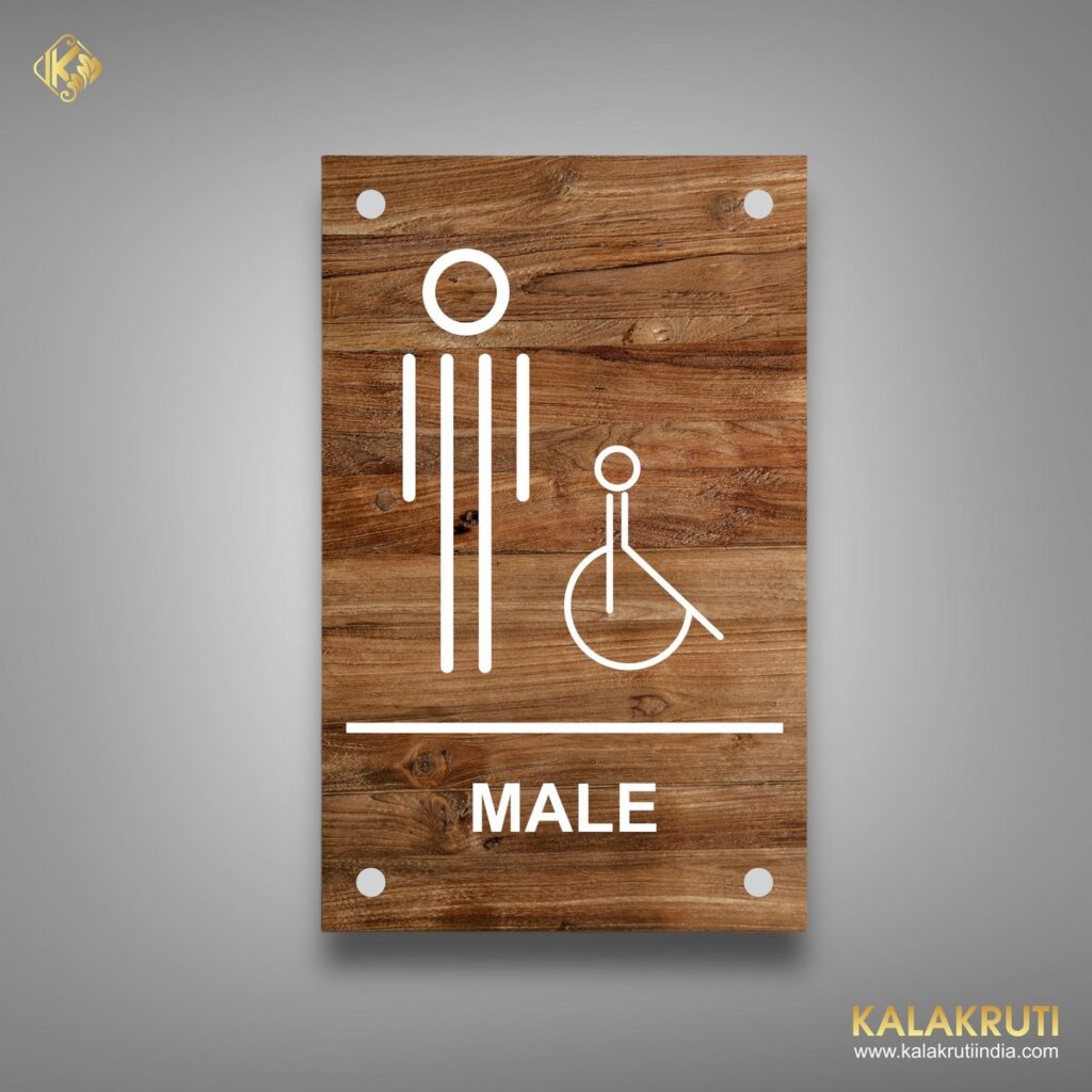 Wood male female toilet sign without text restroom signs