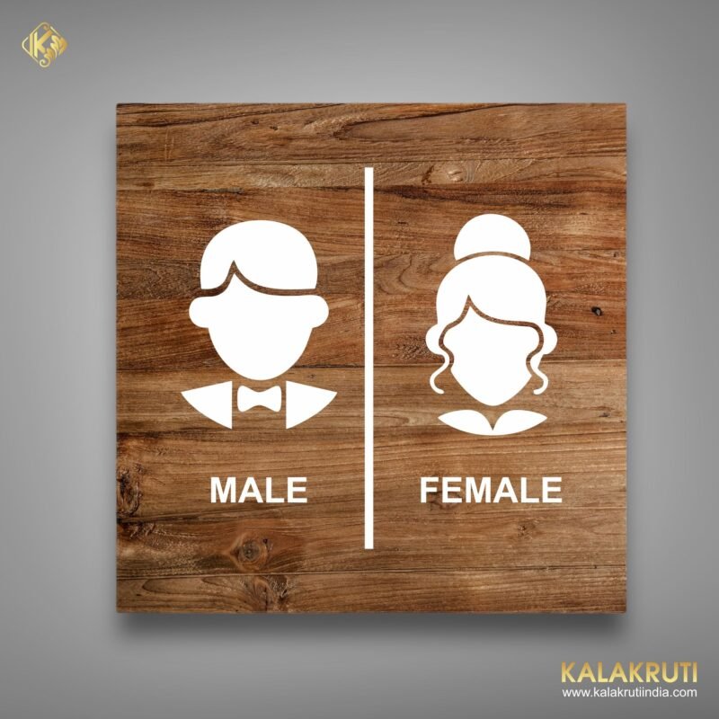 Wooden Male Female Toilet Sign With Text Clear And Concise