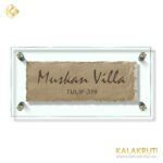 Muskan Villa Beage sand stone engraving with glass