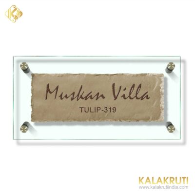 Muskan Villa Beage sand stone engraving with glass