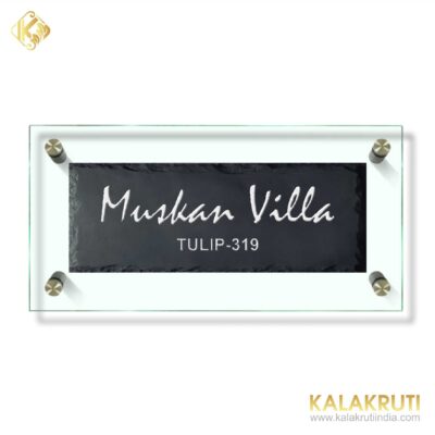 Muskan Villa Black stone engraving with glass