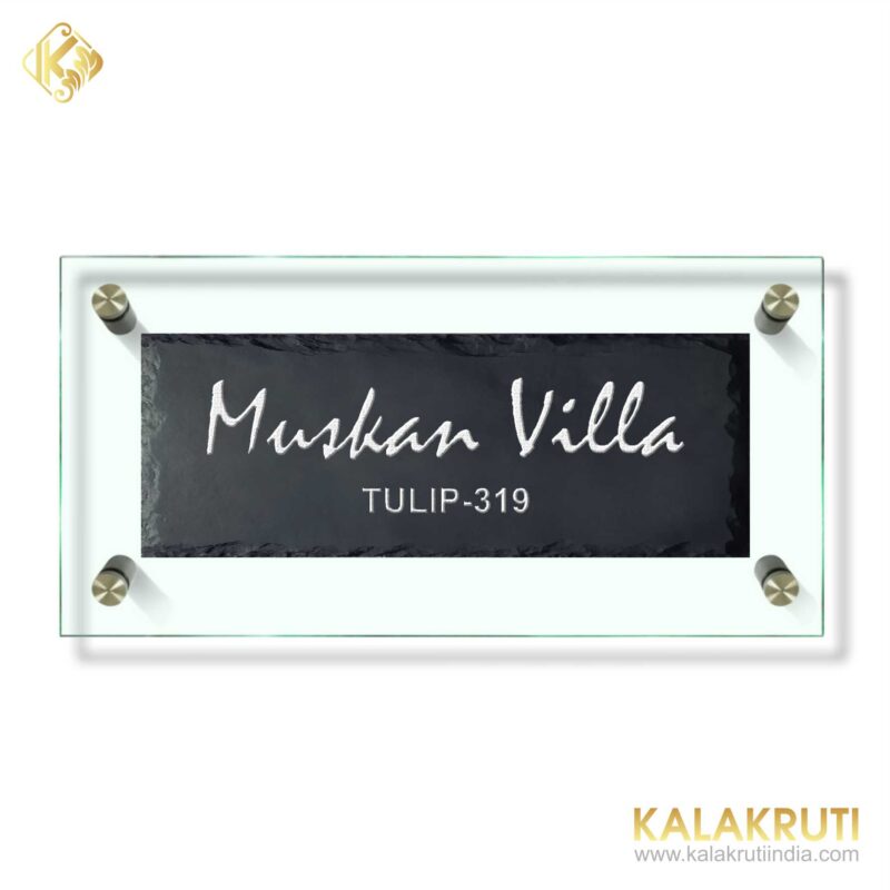 Muskan Villa Black stone engraving with glass