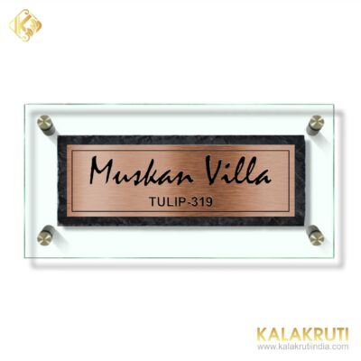 Muskan Villa Black stone with glass with Copper SS Etching