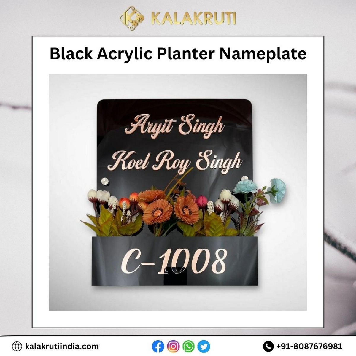 Black Acrylic Planter Nameplate