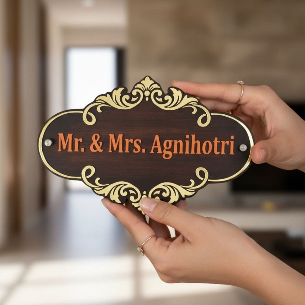 Rubberwood Brown Polish Nameplate