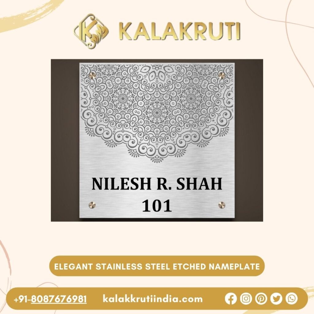 Elegant Stainless Steel Etched Nameplate Modern Sophistication at Your Doorstep