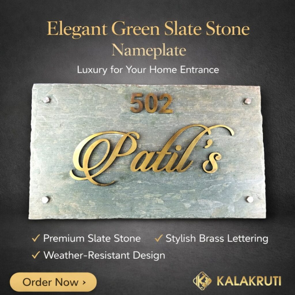 Green Slate Stone Nameplate kalakruti