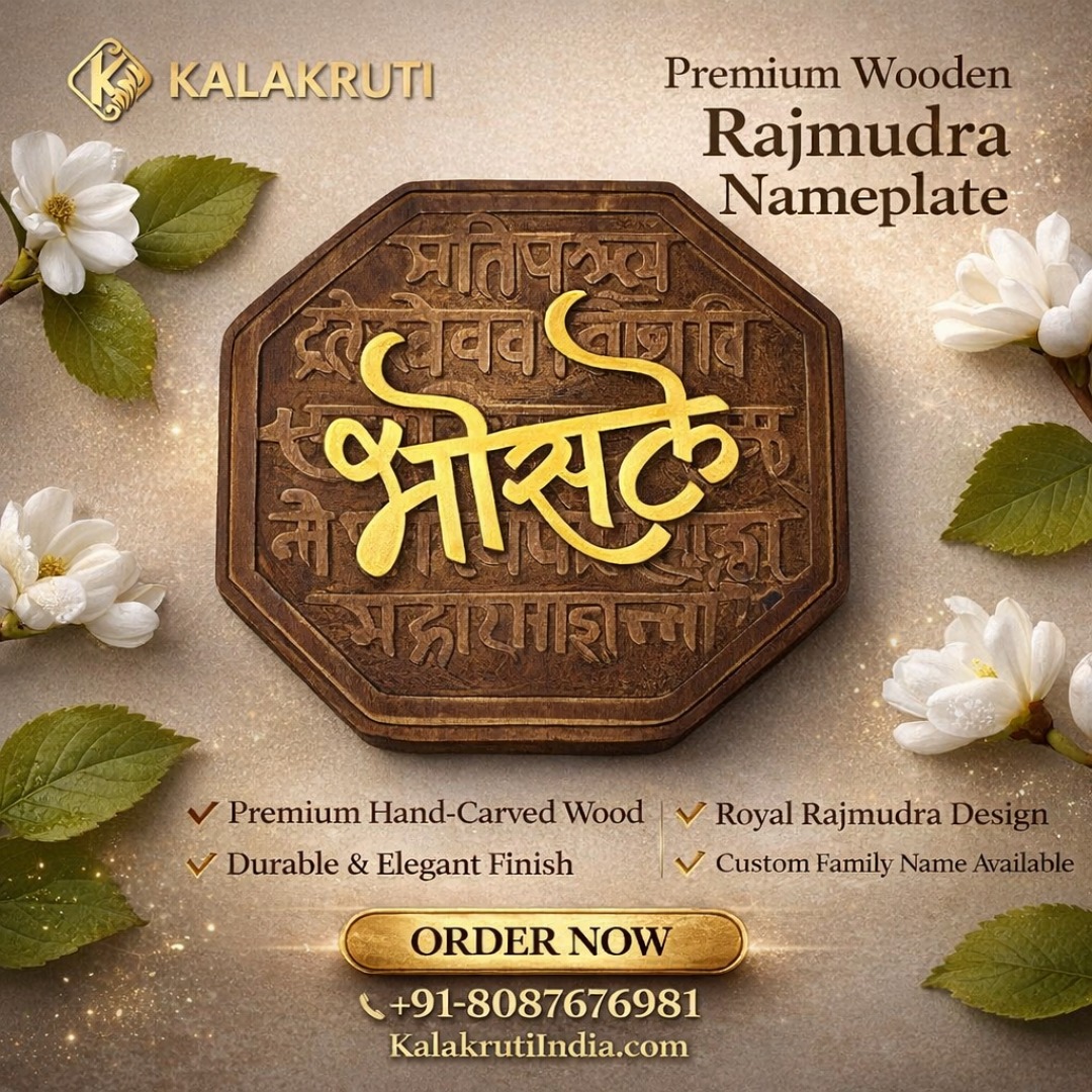 WOoden Raj mudra Nameplate Kalakruti
